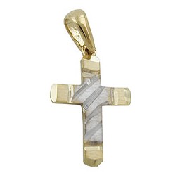 pendant 15x11mm cross bicolor diamond cut 9k gold