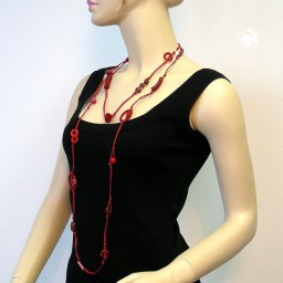 necklace beads red endless 190cm