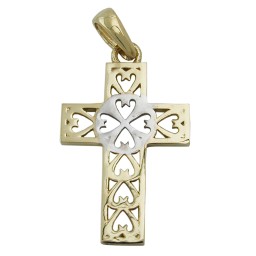 pendant cross two tone 9k gold