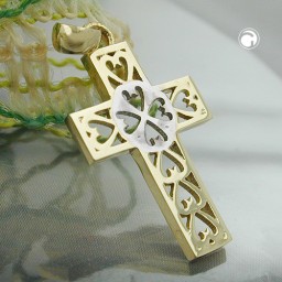 pendant cross two tone 9k gold