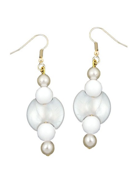 hook earrings beads white pearl white gold coloured