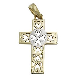 pendant cross two tone 9k gold