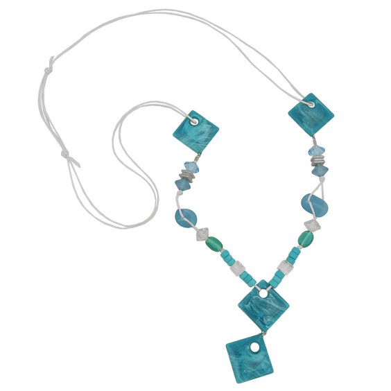 necklace 4x turquois square beads cord white