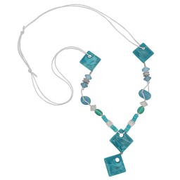 necklace 4x turquois square beads cord white