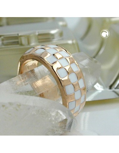 ring white enameled red gold plated