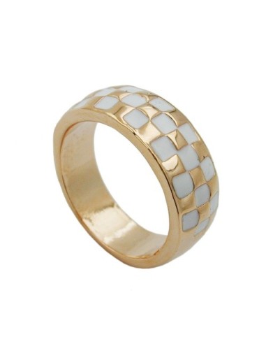 ring white enameled red gold plated