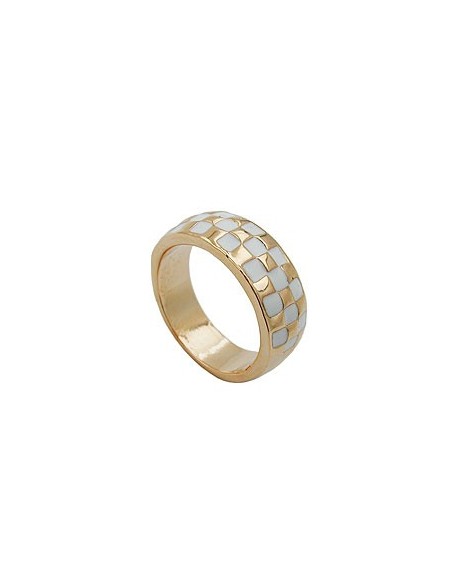 ring white enameled red gold plated