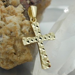 pendant 15x11mm cross diamond cut 9k gold