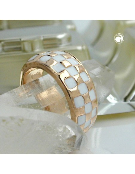 ring white enameled red gold plated