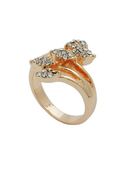 ring white glass crystals red gold plated