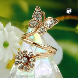 ring butterfly & flower glass crystals redgold plated