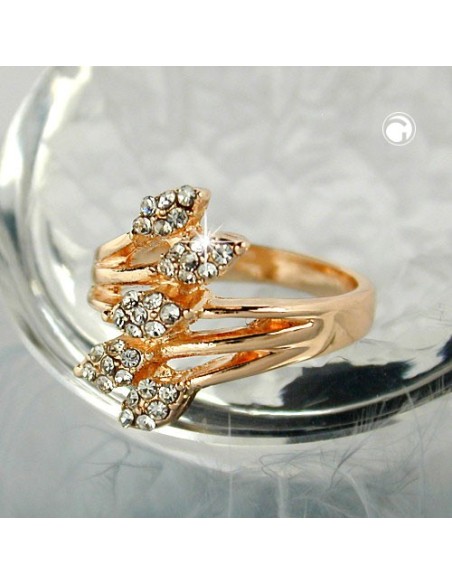 ring white glass crystals red gold plated