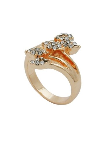ring white glass crystals red gold plated