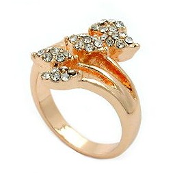 ring white glass crystals red gold plated