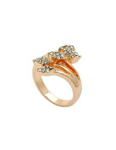 ring white glass crystals red gold plated