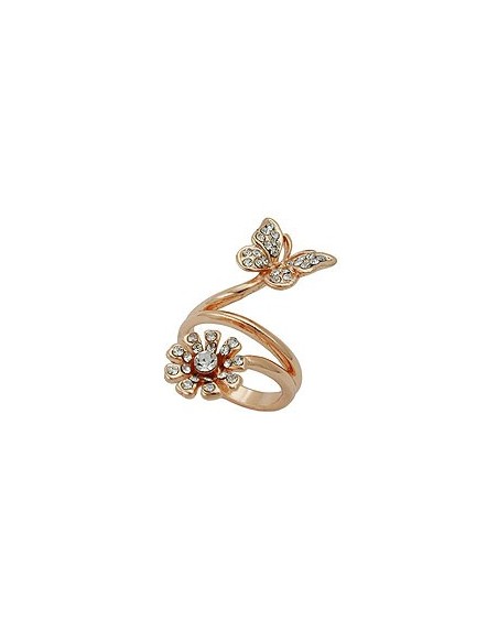 ring butterfly & flower glass crystals redgold plated