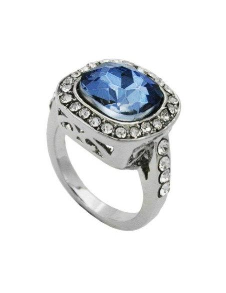 ring large blue transparent glass crystals