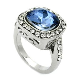 ring large blue transparent glass crystals