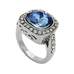 ring large blue transparent glass crystals