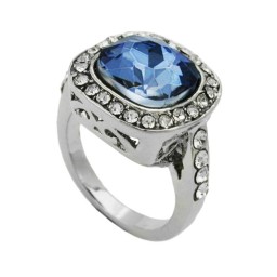 ring large blue transparent glass-stone