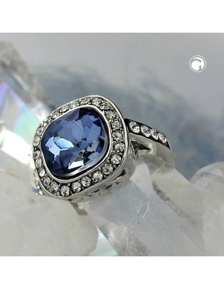 ring large blue transparent glass crystals