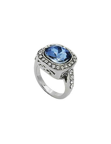 ring large blue transparent glass crystals