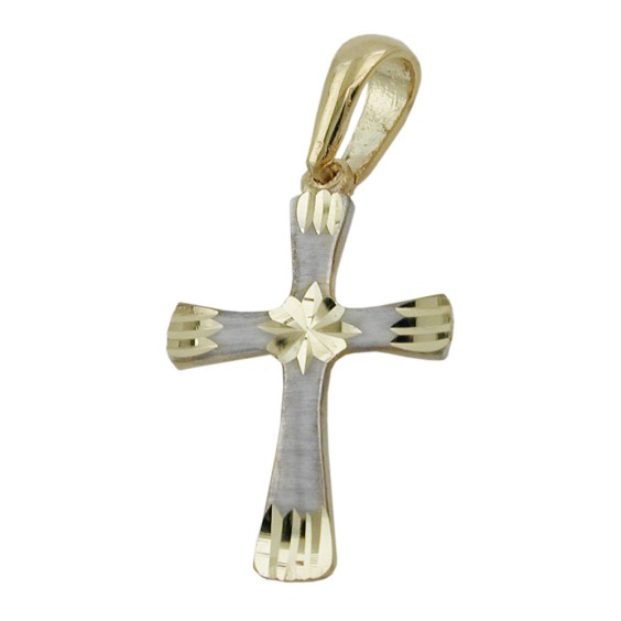 pendant cross two tone 9k gold