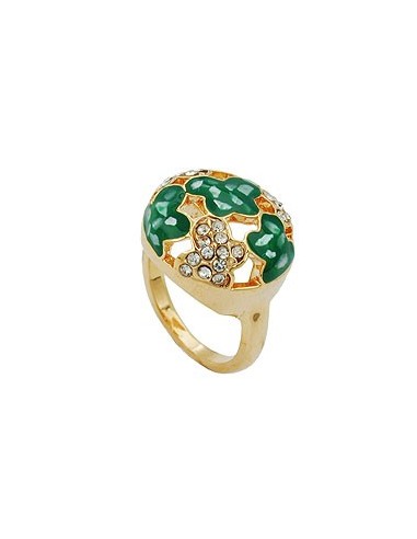 ring green enamel & glass crystals gold plated