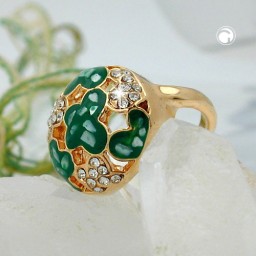 ring green enamel & glass crystals gold plated