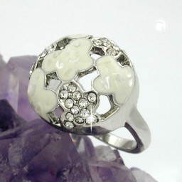 ring white enamel & glass crystals rhodium plated