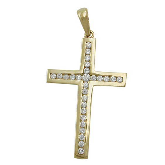 pendant cross zirconias 9k gold