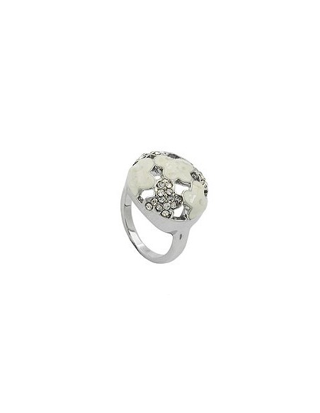 ring white enamel & glass crystals rhodium plated