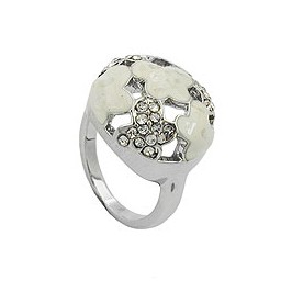 ring white enamel & glass crystals rhodium plated