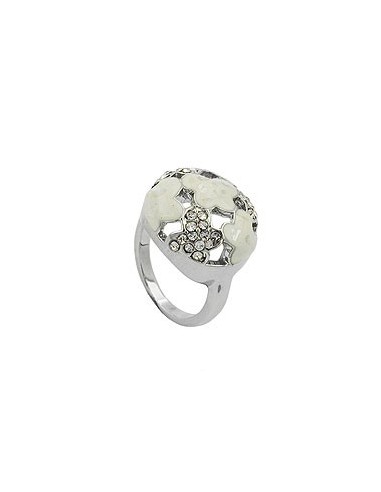 ring white enamel & glass crystals rhodium plated