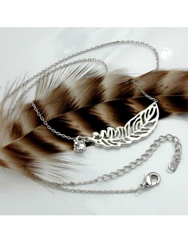 necklace leaf/ feather pendant white gold coloured