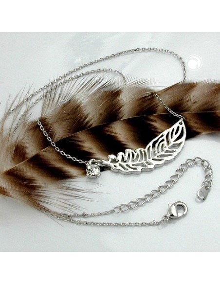 necklace leaf/ feather pendant white gold coloured