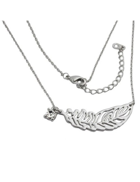 necklace leaf/ feather pendant white gold coloured