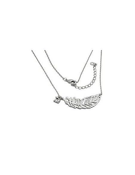 necklace leaf/ feather pendant white gold coloured