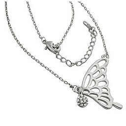 necklace pendant butterfly wing white gold coloured