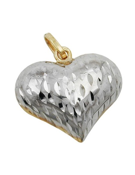 pendant 14x16x6mm heart bicolor rhodium-plated diamond cut 9k gold