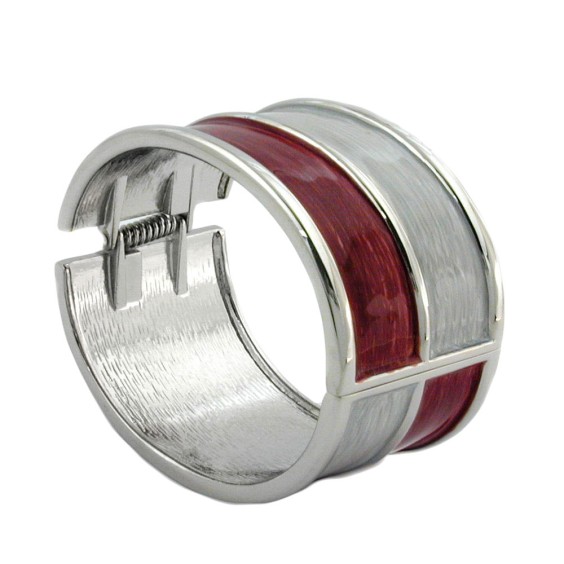 hinged bangle red grey enameled