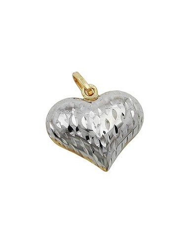 pendant 14x16x6mm heart bicolor rhodium-plated diamond cut 9k gold