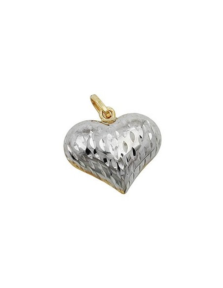 pendant 14x16x6mm heart bicolor rhodium-plated diamond cut 9k gold