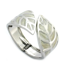 hinged bangle leaf enamel white grey