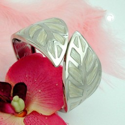 hinged bangle leaf enamel white grey