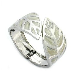 hinged bangle leaf enamel white grey