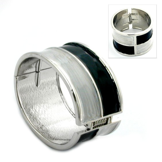 hinged bangle black grey enameled