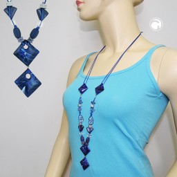 necklace 4x blue marbled square beads cord blue