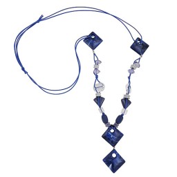 necklace 4x blue marbled square beads cord blue