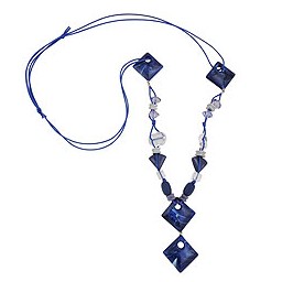 necklace 4x blue marbled square beads cord blue